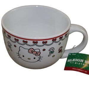 Sleigh Bell Bistro Hello Kitty Christmas Holiday White Candy Cane 24oz Mug NWT